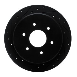 Nissan Titan Brake Rotor (1) - Rear Left - R1 Concepts - Drilled & Slotted - Black - `17-`24